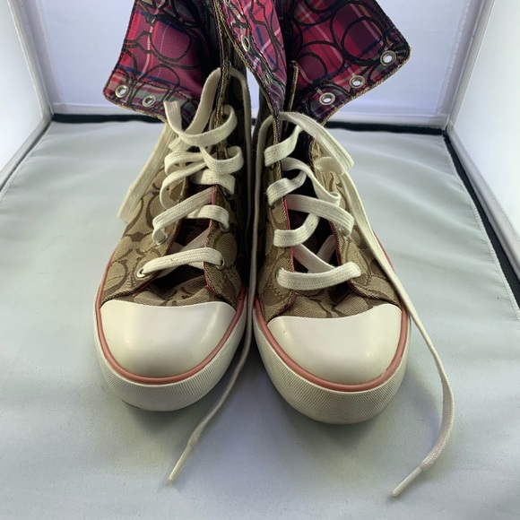 COPY - COACH Women's Brown Monogram Logo "Bonney" High-Top Sneakers - Picture 7 of 8